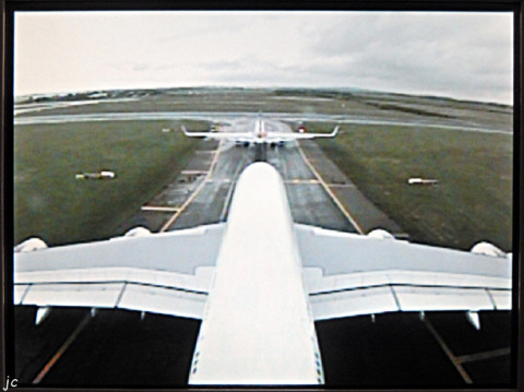 notre A380 au décollage à Roissy CDG vu par la caméra fixé sur l'empennage