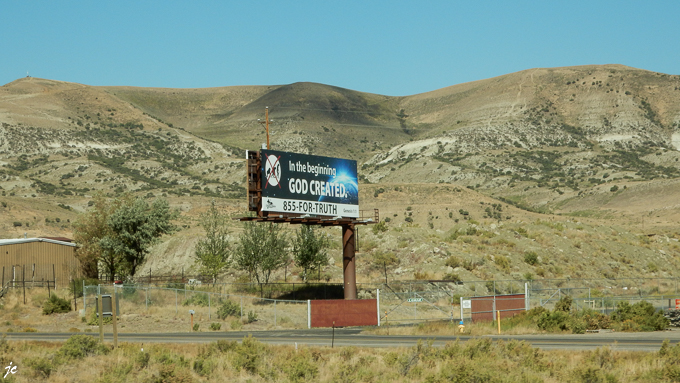 sur l'US 191, à Rock Springs dans le Wyoming, la pub créationiste