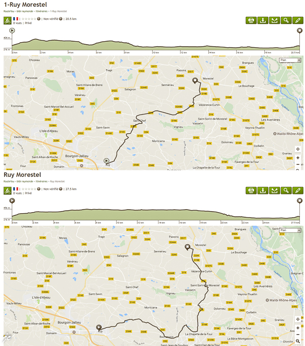 le trajet prévu (en haut) et le trajet réalisé (en bas)